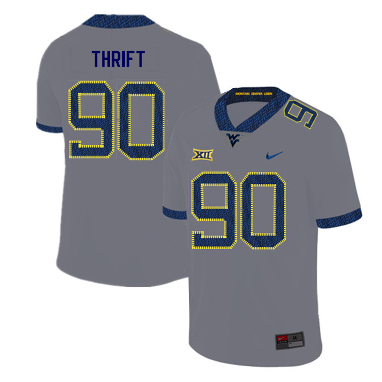 2019 Men #90 Brenon Thrift West Virginia Mountaineers College Football Jerseys Sale-Gray - Click Image to Close